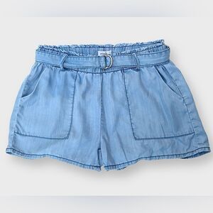ontwelfth Blue Chambray Belted Elastic Waist Shorts | Women's L
